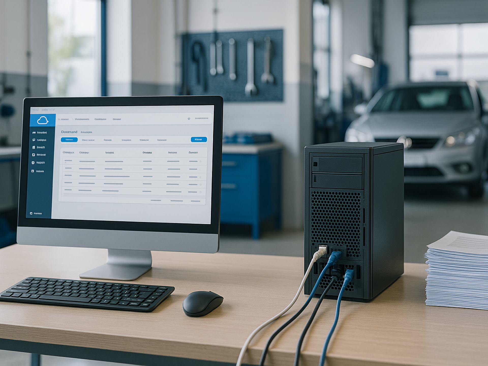 Computer Arbeitsplatz in Autogarage
